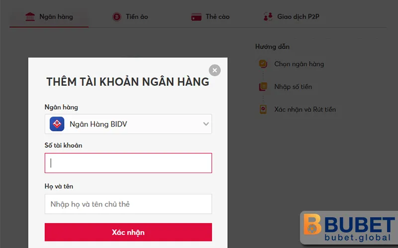 Rút tiền BUBET qua ngân hàng